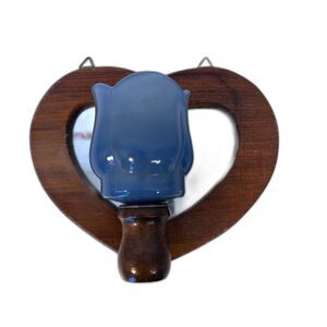 Carved Wooden Heart Shaped Wall Mirror w/ Tulip Sconce Candle Holder Cottage MCM